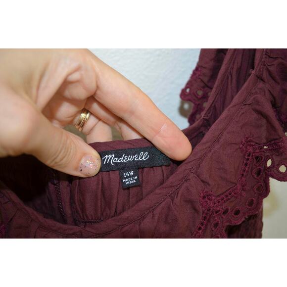 Madewell Plus Lucie Embroidered Cotton Midi Dress Smocked Tiered - Picture 3 of 5